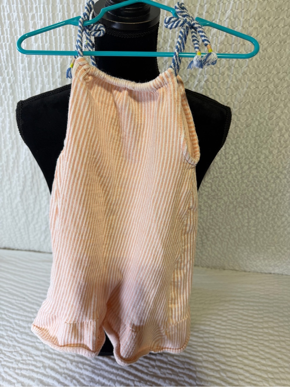 Vince Peach and White Striped Halter Romper